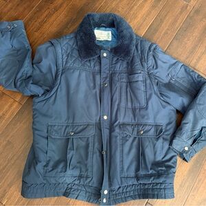 Navy Quilted Jacket with Faux Fur Collar